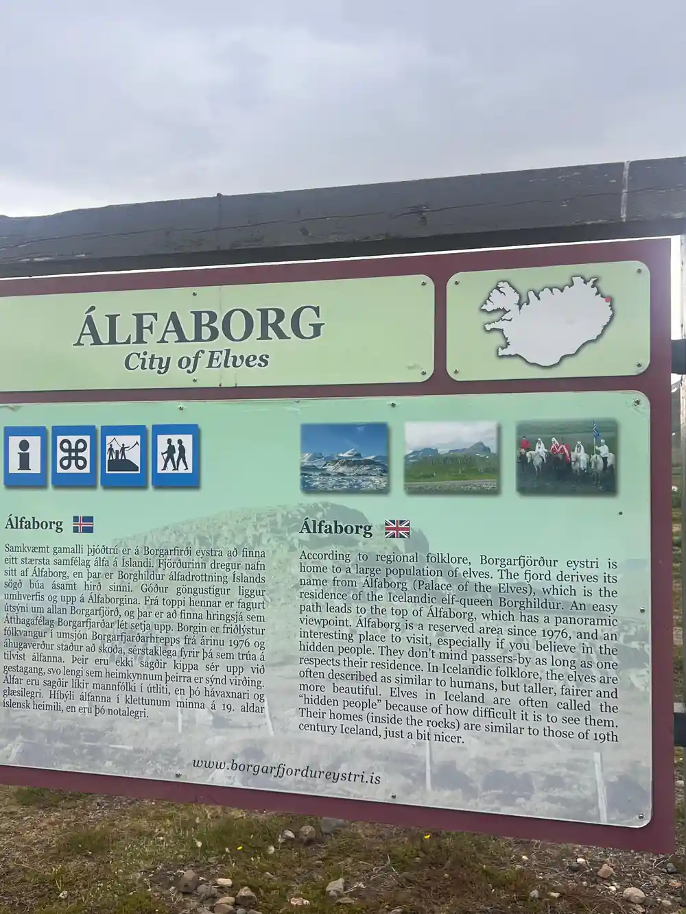 Information sign for Álfaborg city of elves